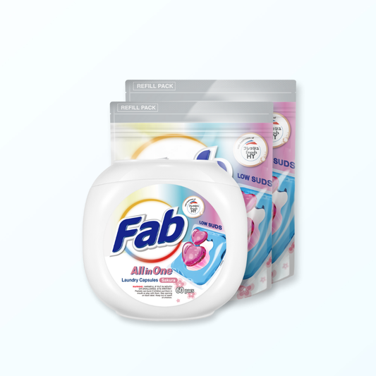 Fab 4in1 All-in-One Laundry Capsules 60pcs + 2X Refill 24 Pods