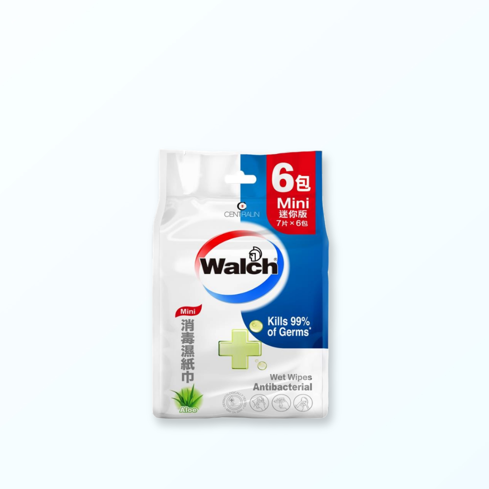 Walch® Anti-bacterial Mini Wet Tissue 7pcs x 1 Bag (6 packs)